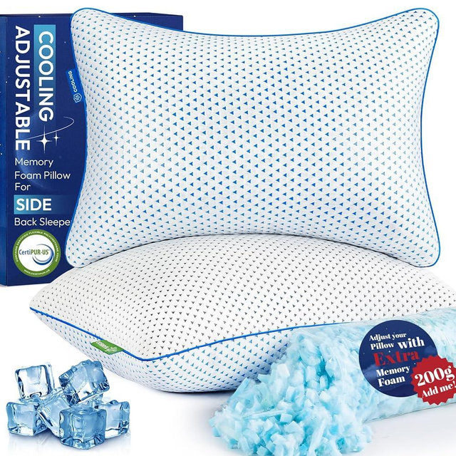 Cooling Gel Memory Foam Pillows Queen Size Set of 2 for Sleeping,Bamboo Rayon Adjustable Firm Shredded Foam Bed Pillows 2 Pack for Side, Back, Stomach Sleepers Luxury Washable Breathable Pillowcase