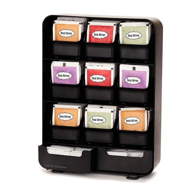Mind Reader 9 Removable Drawers Tea Bag holder and Condiment Organizer, Black
