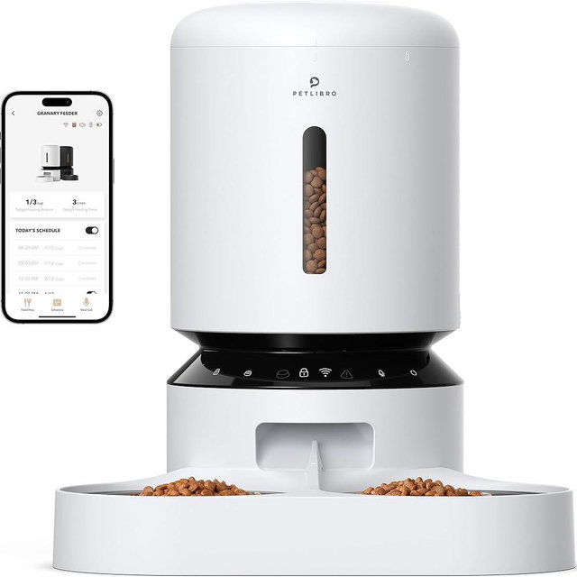 PETLIBRO Automatic Cat Feeder, WiFi Pet Feeder for 2 Cats or Dogs with APP Control, 5L Timed Cat Food Dispenser, Adjustable Meal Splitter, Fresh Food Storage, 10s Meal Call, Stainless Steel Bowls