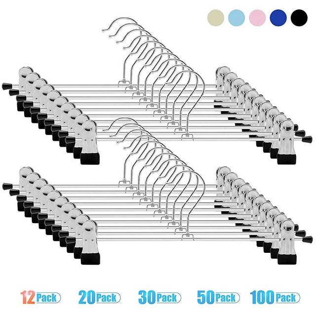 IEOKE Pant Hangers, Skirt Hangers with Clips Metal Trouser Clip Hangers for Heavy Duty Ultra Thin Space Saving (12pack)