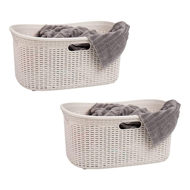 Mind Reader Basket Collection, Laundry Basket, 40 Liter (10kg/22lbs) Capacity, Cut Out Handles, Ventilated, Set of 2, Ivory