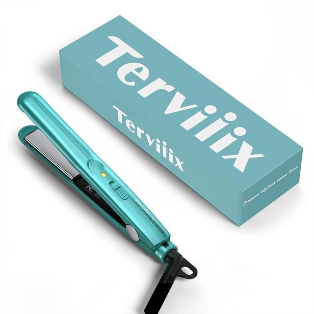 Terviiix Mini Flat Iron for Travel, 1/2'' Small Hair Straightener for Short Hair/Bangs, 0.5'' Portable Ceramic Straightening Irons, Dual Voltage, Pouch Included, Compact Size, Cyan