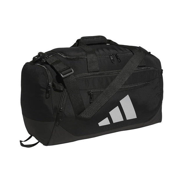 adidas Defender 5.0 Duffel, Durable Travel Gym Sports Bag for Men and Women, Black/Silver Metallic, Small (42L)