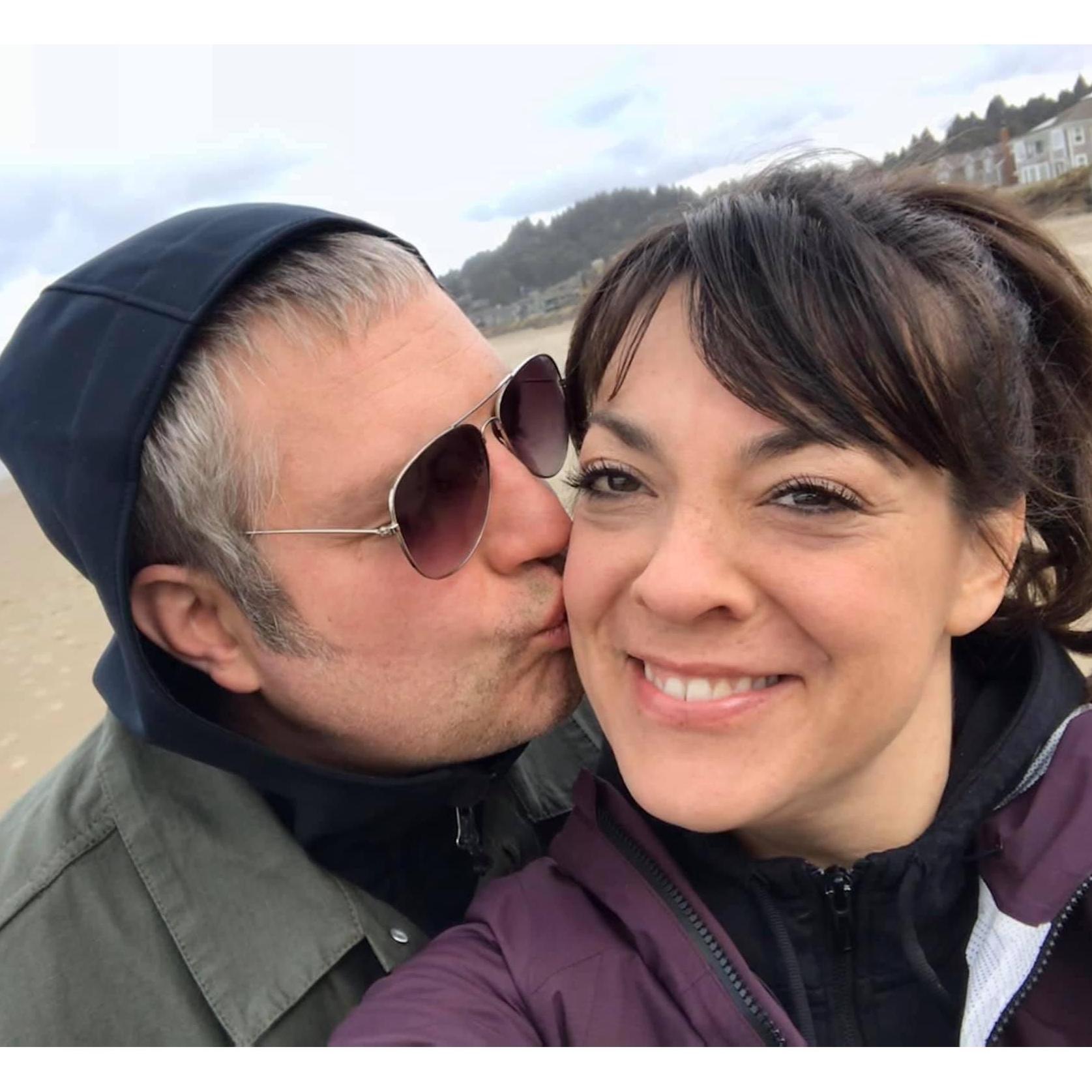 Celebrating our anniversary in Cannon Beach two days before Covid lockdown.