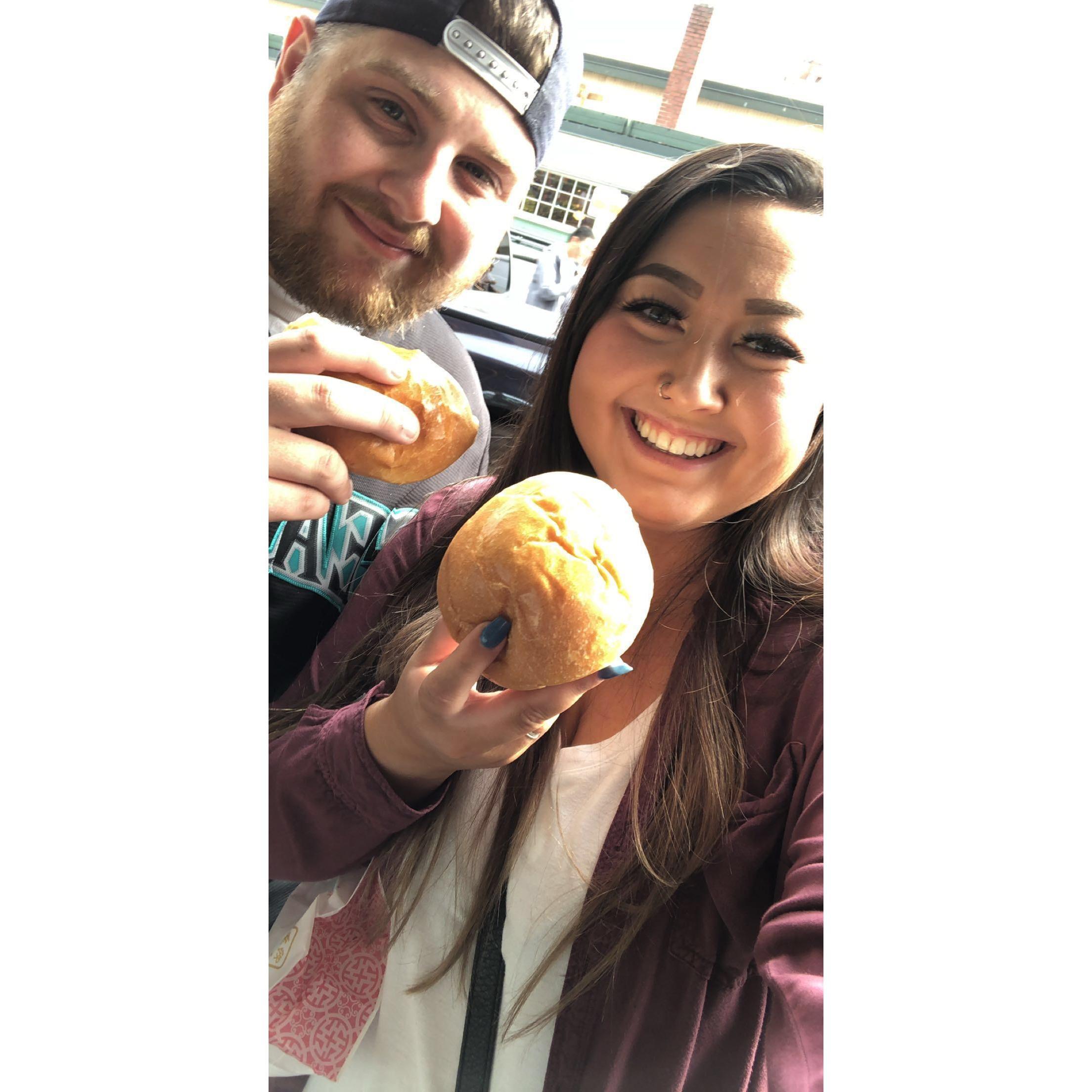 Pike's place market eating good food. Morning of the day he proposed