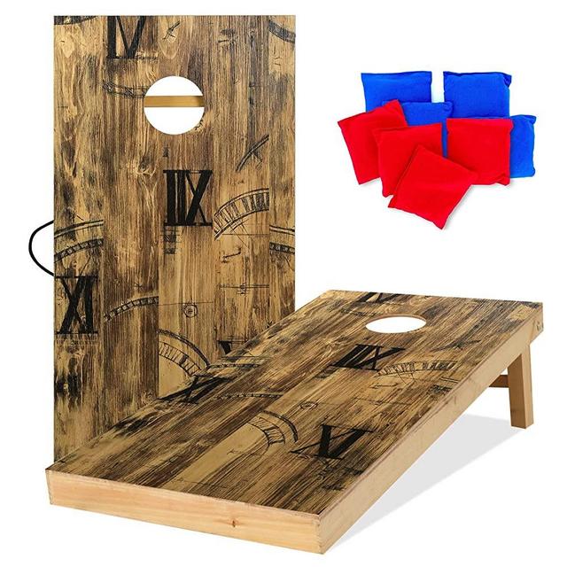 UKASE Solid Wood Regulation Size Cornhole Set Portable Bean Bags Toss Game with Durable Wood Grain Printed Surface and Underneath for Indoor and Outdoor