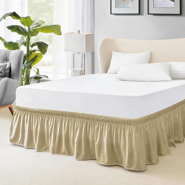 FreshCulture King Bed Skirt, Dust Ruffle for King Size Bed, Easy Fit with 15-Inch Tailored Drop, Elastic Wrap Around Bed Skirt King Size, Hotel Quality Bed Skirts for Adjustable Bed (Beige)