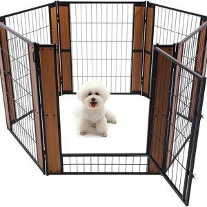 Heavy Duty Dog Playpen 32 Inch Height, Natural Oak, 6 Panels w/ Door