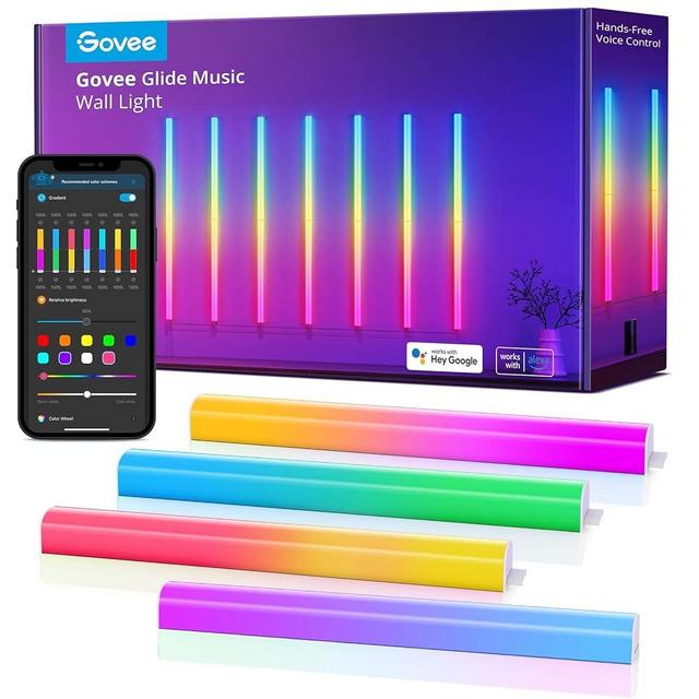 Govee Glide RGBIC Wall Lights, Music Wall Lights Works with Alexa and Google Assistant, Smart LED Light Bars for Bedroom, Living Room, Gaming Room, Party, Music Sync, 16 Music Mode, 14 pcs