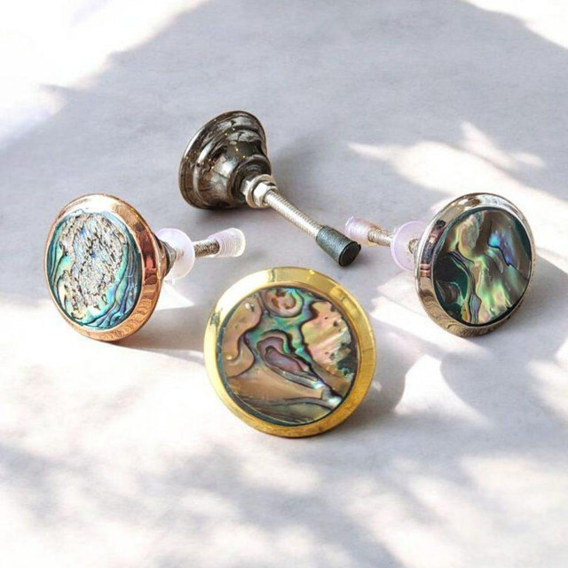Marbled Abalone & Brass Cabinet Knob | Luxurious Gold and Green Iridescent Drawer Pull