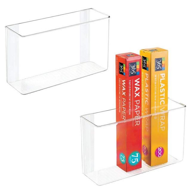 mDesign Modern Plastic Adhesive Cabinet and Wall Mount Storage Organizer Bin for Boxed Sandwich Bags, Plastic Wrap, Aluminum Foil, Parchment/Wax Paper, 2 Pack, 3.5" x 11" x 6.5" - Clear