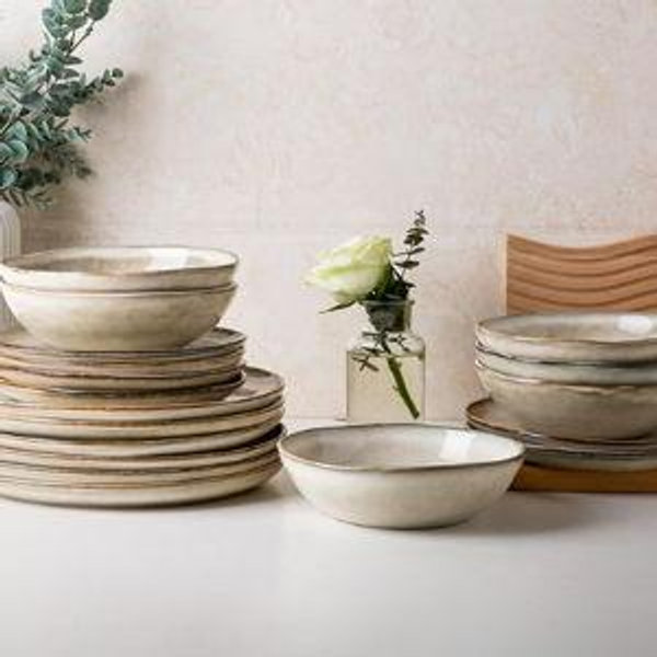AmorArc Ceramic Dinnerware Sets,Handmade Reactive Glaze Stoneware Plates and Bowls Sets,Highly Chip and Crack Resistant | Dishwasher & Microwave Safe Dishes Set,Service for 12 (36pc)