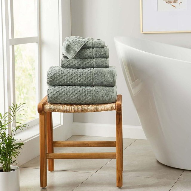 Great Bay Home Green Bath Towels - 100% Cotton 6 Piece Towel Set 2 Bath Towels, 2 Hand Towels, 2 Washcloths - Absorbent, Durable, Quick-Dry, Low-Twist, Two-Ply Decorative Towels (Sage Green)