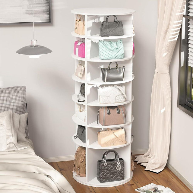 QSOSTNS Shoe Organizer, 7 Tier Rotating Shoe Rack Tower, Spinning Shoe Display, High Bottom Design Shoe Tower Spinning Storage, Revolving Rack 360, Closet Handbag Display Rotate Organizers