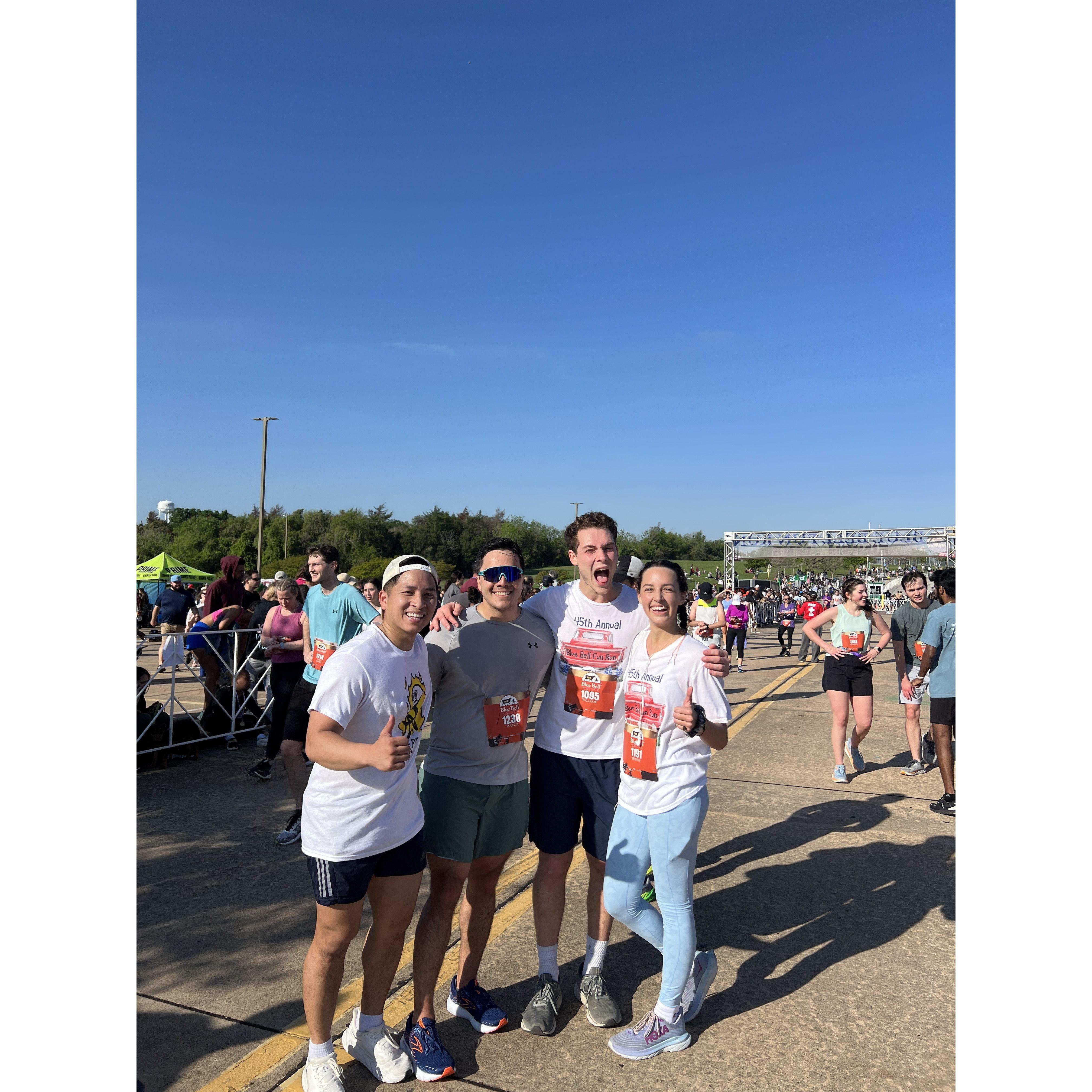 We ran our first 10k race together in Brenham, Texas. We ran into some runners that we met at our previous Tough Mudder race, too!