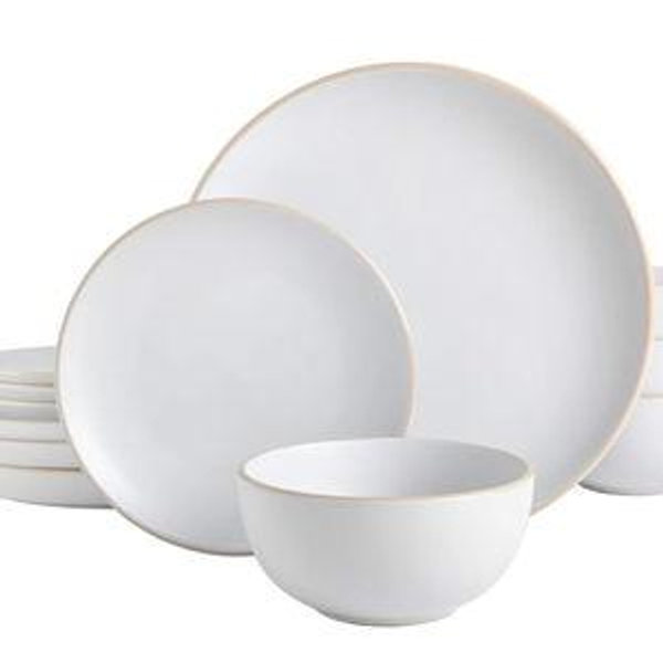 Gibson Home Rockaway Round Stoneware Dinnerware Set, Service for 4 (12pcs), White