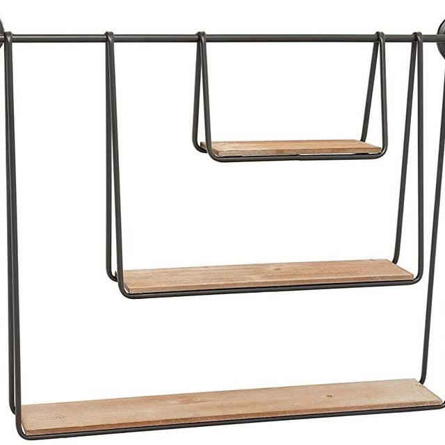 KALALOU Wood and Metal Triple Hanging Shelf, One Size, Gray