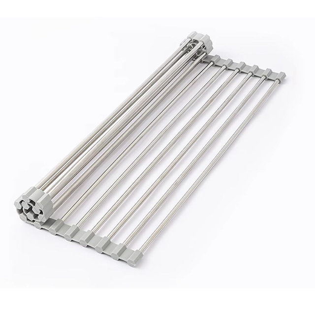 HGLuKGO Over Sink Dish Drying Rack, Roll up Dish Drying Rack, 304 Stainless Steel Over The Sink Dish Drainer Rack,Foldable Dish Rack