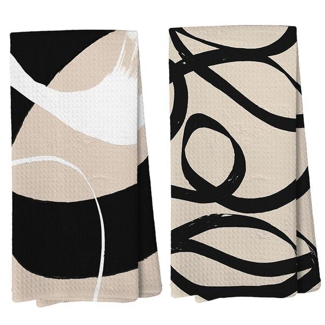 Liosei Beige and Black Modern Abstract Kitchen Towels, Boho Kitchen Towels, Boho Dish Towels, Boho Hand Towels for Bathroom Kitchen, Boho Bathroom Kitchen Decor, 16x24 Set of 2