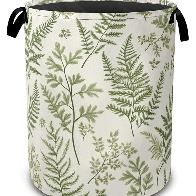 Sage Green Collapsible Laundry Baskets,Eucalyptus Leaves Laundry Hamper,Storage Basket with Handles for Bathroom Bedroom College Dormitory Living Room Nursery Organizer 16"x20"