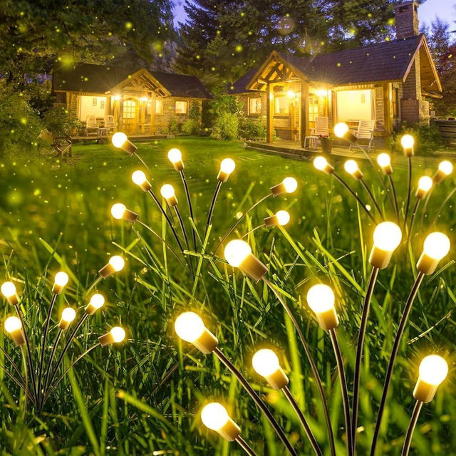 10-Pack Solar Garden Lights, 80 LED Solar Lights Outdoor for Garden Decor, Waterproof Firefly Light Outdoor (Sway by Wind), Swaying Light for Outside Yard Pathway Landscape Decorations (Warm White)