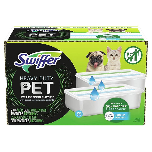 Swiffer Sweeper Pet Heavy Duty Multi-Surface Wet Cloth Refills for Floor Mopping and Cleaning, Fresh scent, 16 count, Pack of 2