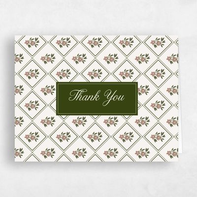 Darkest Olive, Beige Wedding Thank You - Cassie Landscape