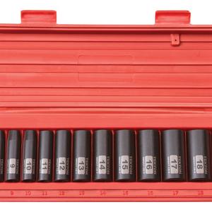 TEKTON 3/8-Inch Drive Deep Impact Socket Set, Metric, Cr-V, 6-Point, 7 mm - 19 mm, 13-Sockets | 47925