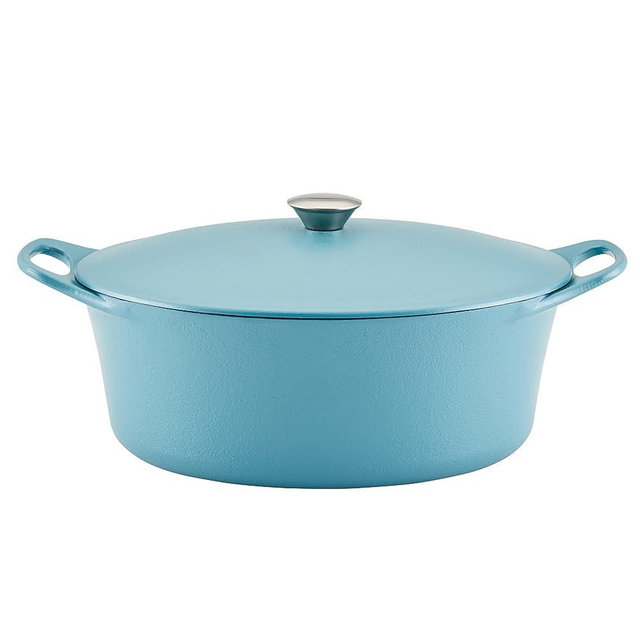Rachael Ray Premium Rust-Resistant Cast Iron Dutch Oven, 6.5 Quart, Agave Blue