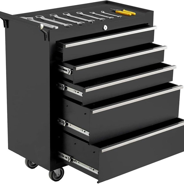 Rolling Tool Chest, 5 Drawers Tool Storage Cabinet, Toolbox with Wheels, Portable Tool Cabinet Organizer with Locking System & Drawer Liners, Tool Storage Cart for Garage, Workshop