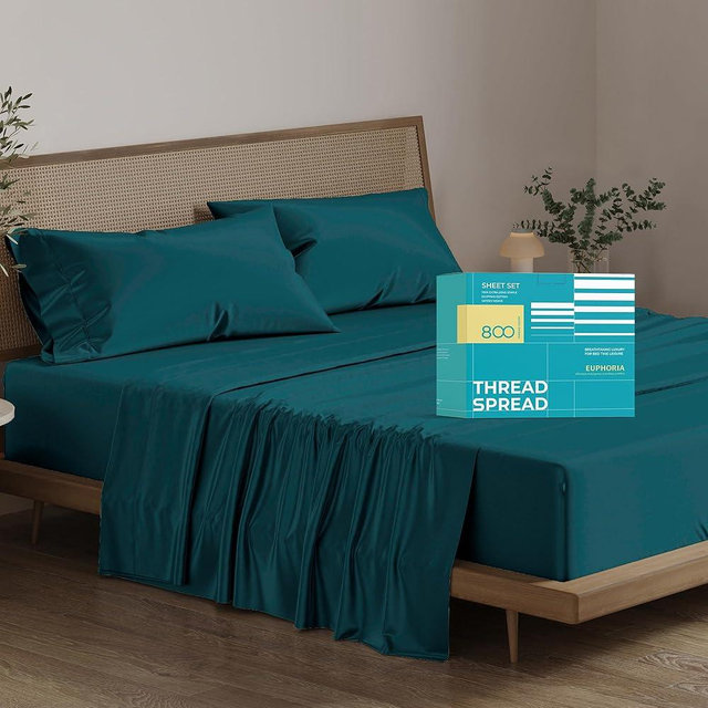 THREAD SPREAD 100% Egyptian Cotton King Size Sheets Set - 800 Thread Count King Size Sheets (4 PC, Teal), 16" Deep Pocket, Luxury Hotel Quality Bed Sheet, Extra Soft, Cooling, Sateen Weave Bedding