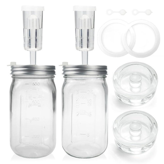 32 oz Mason Jar Fermentation Kit, 2 Pack Fermentation Jars, Fermentation Lids, Fermenting Weights and Airlocks, Complete Fermenting Kit for Making and Storing Sauerkraut（Pack of 2）