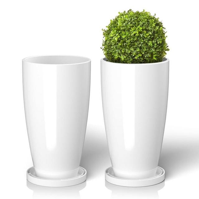 ZMTECH 21 Inch Tall Planters for Outdoor Plants Set of 2 Large Outdoor Planters for Outside Round Plant Pots Plastic Flower Pots with Drainage Holes for Front Porch Patio Garden, White