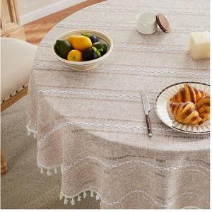 ZTablecloth 60 Inch Round Natural, Heavy Weight Farmhouse Burlap Linen Neutral Tablecloth, Wrinkle Resistant Washable Table Cloth for Round Table