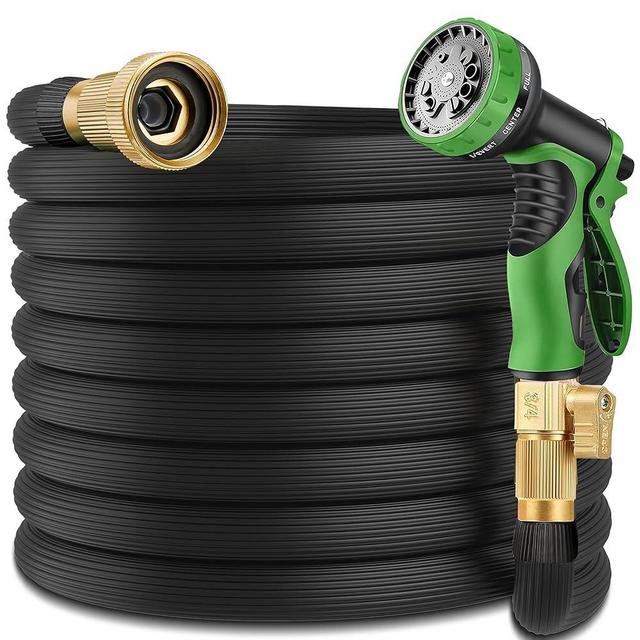 50 ft Expandable Garden Hose - All New 2024 Retractable Water Hoses with 3/4" Solid Brass Fittings, Innovative Nano Rubber- Flexible Expanding Hose with 10 Pattern Spray Nozzle