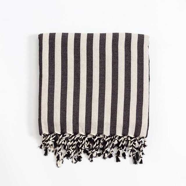 Black & White Striped Beach Towel, Linen Peshtemal Towel, Boho Picnic Blanket, Lightweight Blanket Throw, Linen Table Runne (Bath/Beach Towel (37" x 73"))