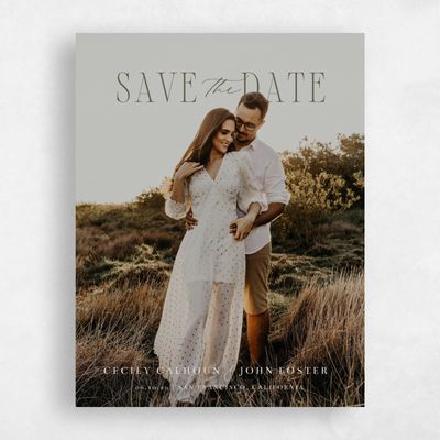 Dark Khaki, Green Wedding Save the Date - Anara Photo