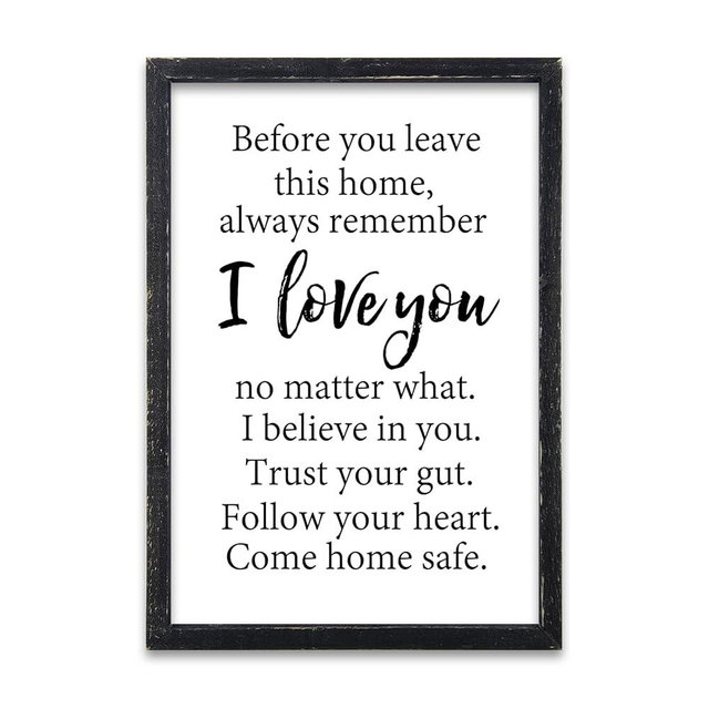 LuZhiQiang Before You Leave This Home Sign 16x11 Inch Laundry Room Wall Decor I Love You Inspirational Quote Wood Framed Rustic family Mudroom Farmhouse Dining Room Kitchen Wall Hang Art (Black)