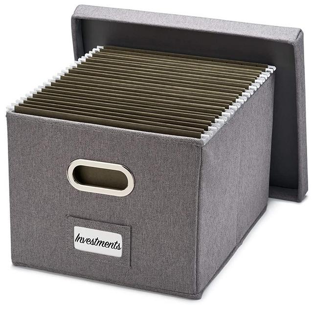 Aesthetic File Organizer Box - Collapsible Linen File Cabinet for Easy File Folder Storage - Store All Your Documents and File Folders in Style