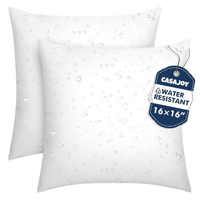 CASAJOY Pack of 2 16x16 Outdoor Pillows, Water Resistant Throw Pillow Inserts, Cushion Inner Pads for Patio, Sofa, Waterproof Pillow Insert