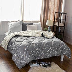 Full/Queen Printed Reversible Comforter Quilted Down Alternative Comforter Diamond Stitching Design Grey/Iovry 88"x88" by Bedsure