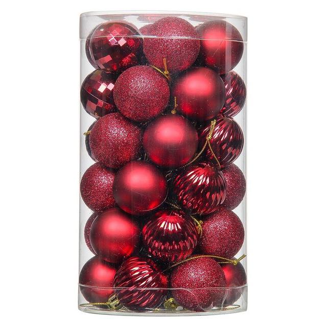 QinYingChristmas Plastic Balls Decoration Colorful Ornaments Set Festival Home Party Decors Xmas Tree Hanging Pendant Included Hang Rope 41PC 1.57In Wine Red
