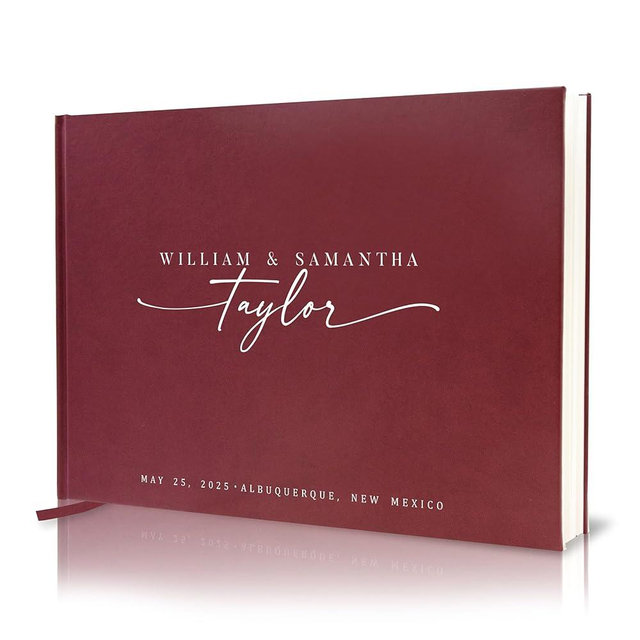 Personalized Guest Book - 11.5" x 8.5" Custom Bride & Groom Names with Bookmark and Hard Cover 140 GSM Blank Pages, for Weddings Guest Book, Engagements, Birthdays, Special Events, Wine