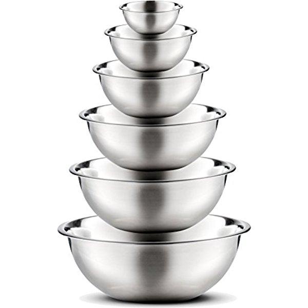 Stainless Steel Mixing Bowls by Finedine (Set of 6) Polished Mirror Finish Nesting Bowls, ¾ - 1.5 - 3 - 4 - 5 - 8 Quart