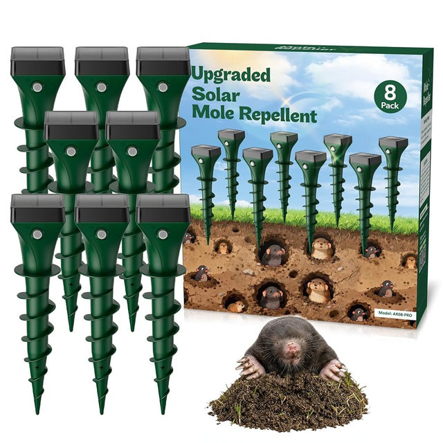 G-Jyuncyou Mole Repellent Solar Powered, 8 Pack Gopher Repellent Ultrasonic for Lawns, IP65 Waterproof Mole Deterrent for Yard, Outdoor Pest Control for Groundhog, Vole, Armadillo, Chipmunk, Snake