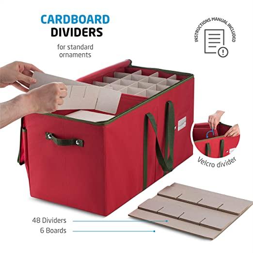 Large Christmas Ornament Storage Box with Dual Zipper Closure - Box Contributes Slots for 128 Holiday Ornaments 3-Inch, Xmas Decorations Accessories, Made of Non Woven Tear Proof Material