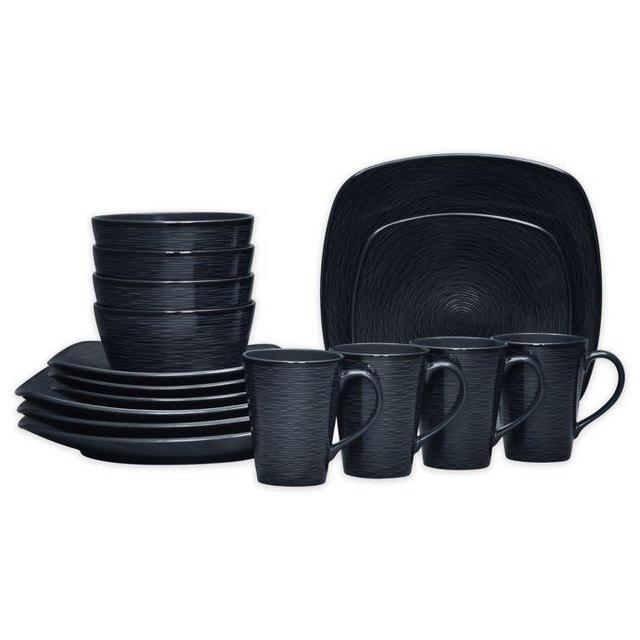 Noritake® Black on Black Swirl Square 16-Piece Dinnerware Set