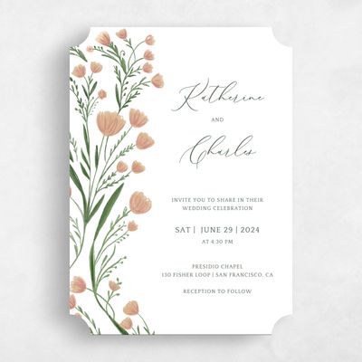 Pink Ticket Wedding Invitation - Pemberton Portrait