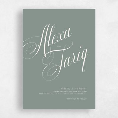 Deep Sage, Green Wedding Invitation - Dametta Portrait