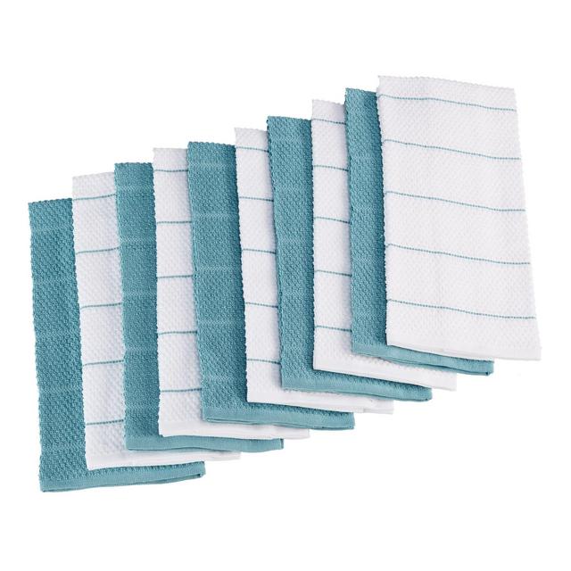Mainstays Dobby Rice Weave Kitchen Towels, 15” x 25”, Set of 10, Topaz Blue